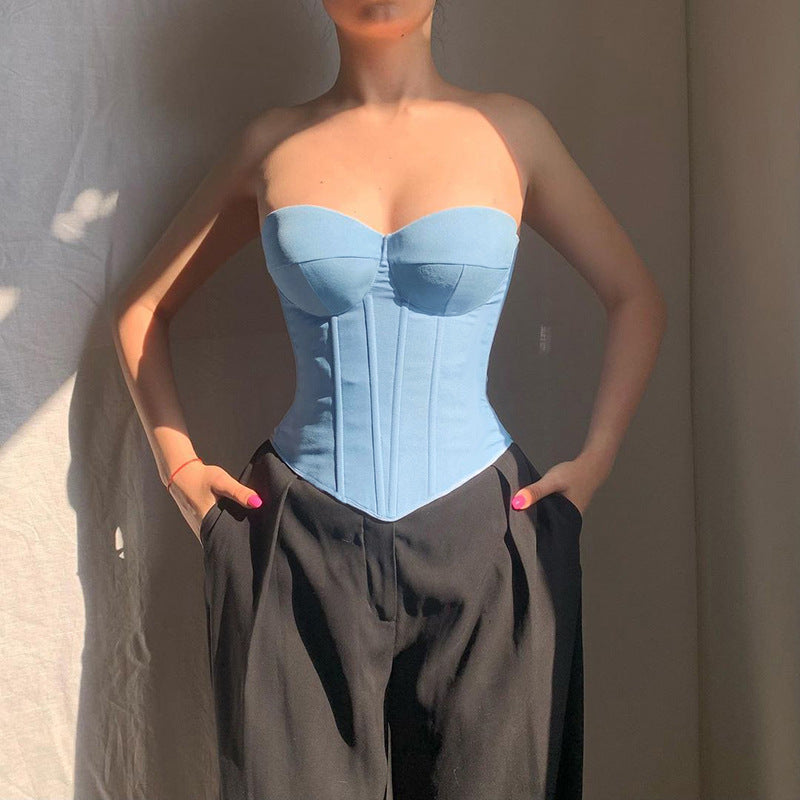 Débardeur tube en jean Y2K avec design noué dans le dos, débardeur corset court tendance pour femmes