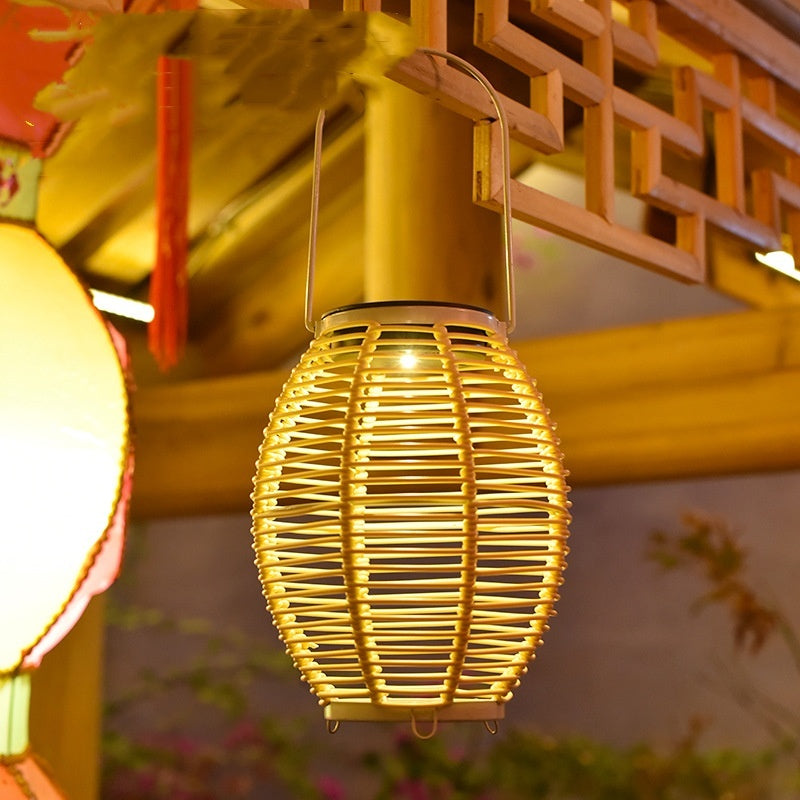 Plafonnier en rotin tressé à énergie solaire pour jardin, cour, pelouse - LUXARAH