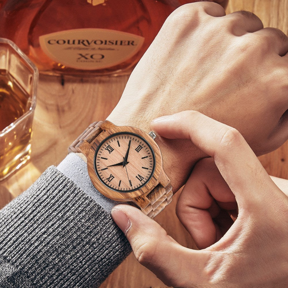 Montre littérale romaine à bracelet en bois de bambou tendance