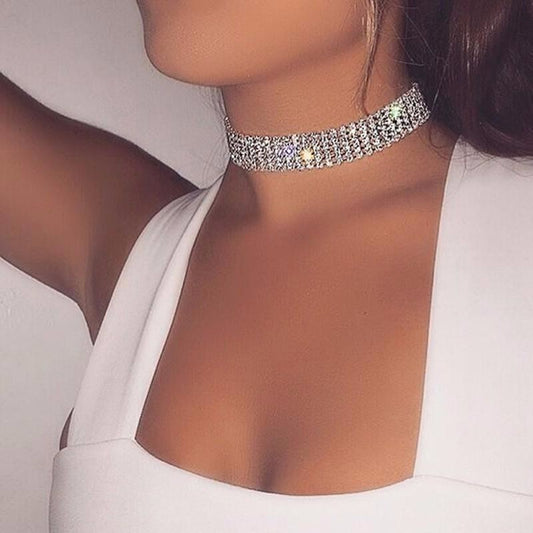Collier ras du cou tendance pour femme, entièrement en cristal et strass, bijou de mariage - LUXARAH