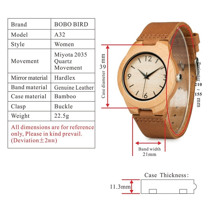 Ceinture en cuir pour montre en bambou - LUXARAH