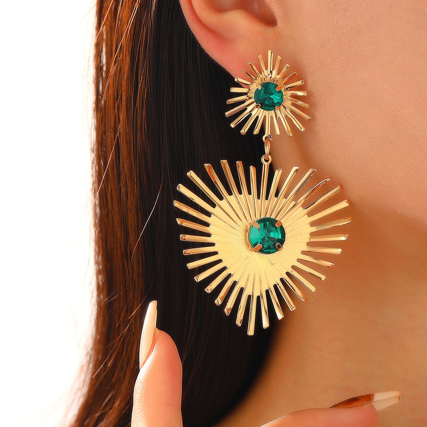Boucles d'oreilles bohèmes en forme de cœur avec strass, motif tournesol, style exagéré, pour femme, bijoux de Saint-Valentin