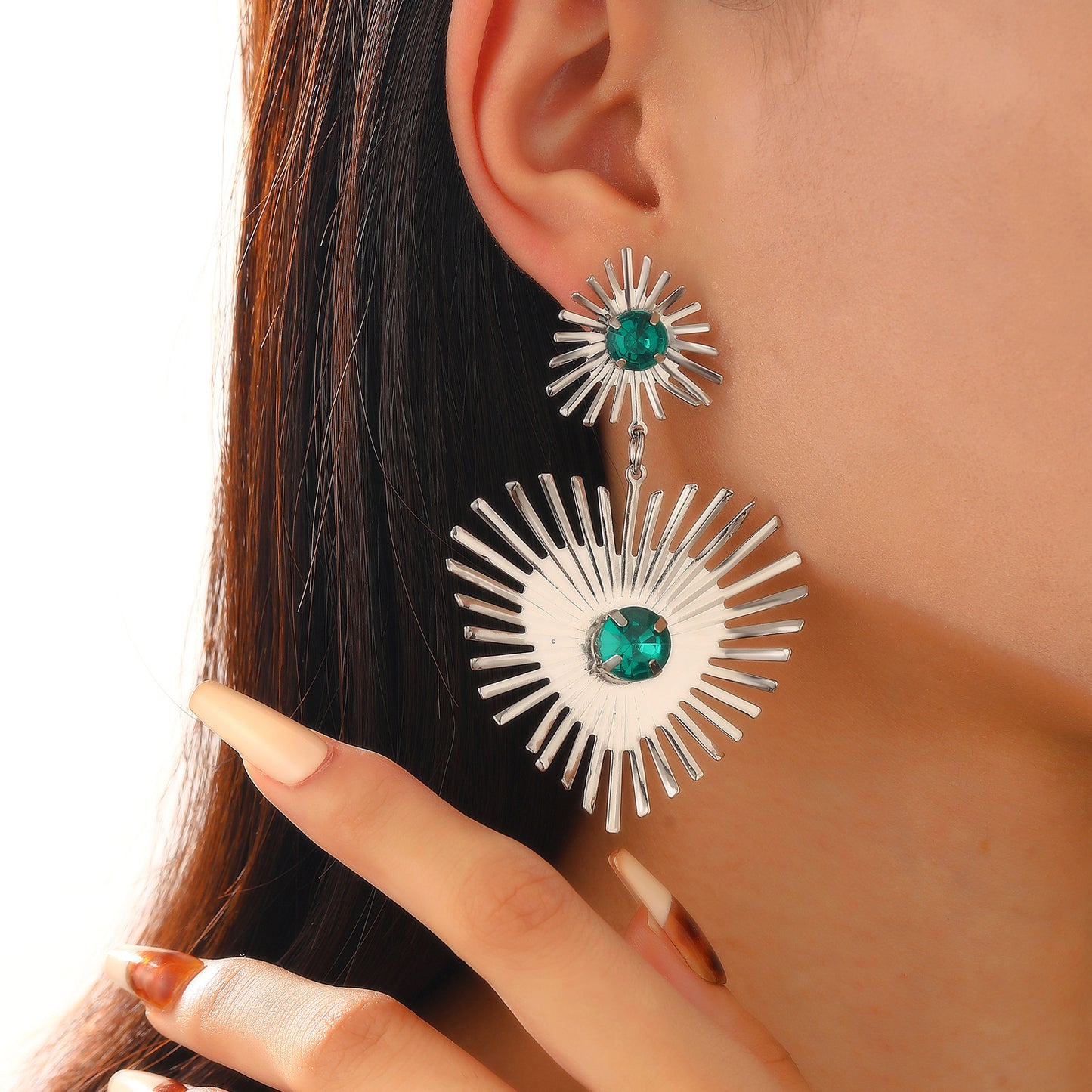 Boucles d'oreilles bohèmes en forme de cœur avec strass, motif tournesol, style exagéré, pour femme, bijoux de Saint-Valentin