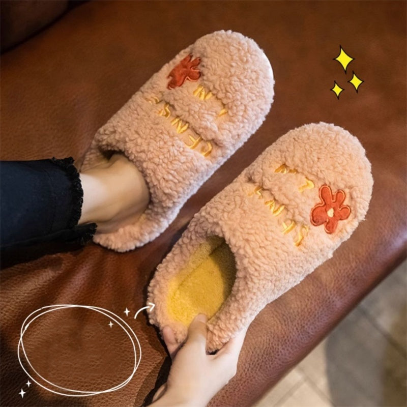 Chaussons d'hiver en polaire à fleurs pour femmes, chaussures chaudes et antidérapantes pour la chambre à coucher