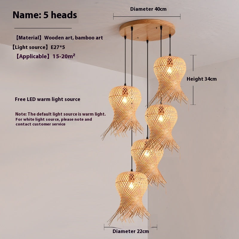 Lustre en bambou tissé pour salon, escaliers, lampe assemblée - LUXARAH