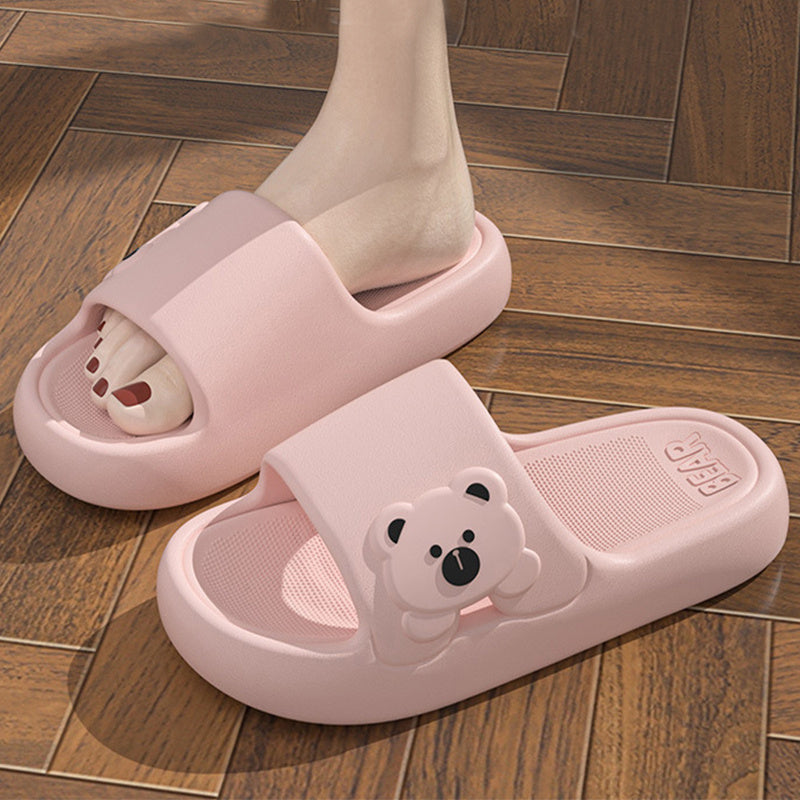 Pantoufles mignonnes en forme d'ourson, tendance pour l'été, semelle épaisse, antidérapantes, pour salle de bain, pour femmes et hommes, pour couples