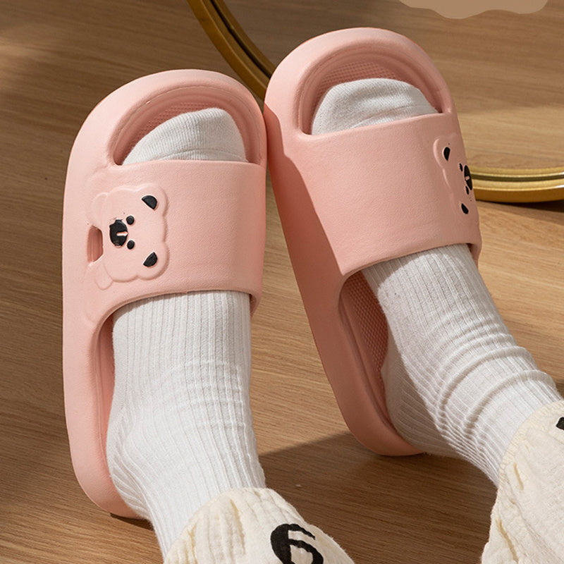 Pantoufles mignonnes en forme d'ourson, tendance pour l'été, semelle épaisse, antidérapantes, pour salle de bain, pour femmes et hommes, pour couples
