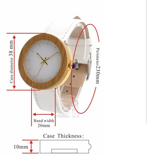 Montre femme en bois de bambou chaud fait main avec ceinture en cuir et mouvement à quartz