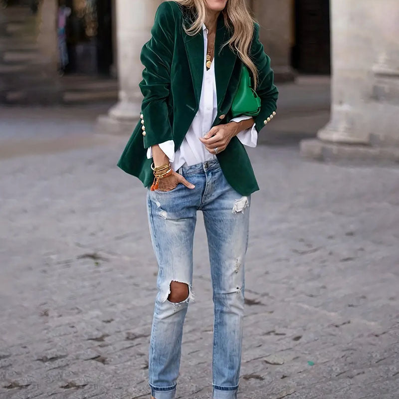 Veste Slim en Velours à Revers pour Femmes - Élégance Décontractée et Style Professionnel