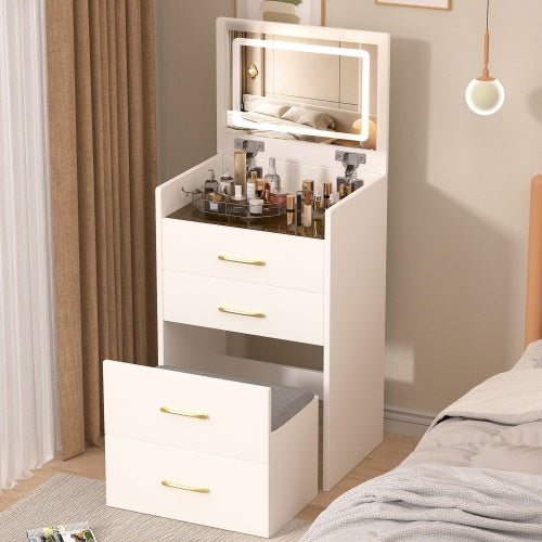 Coiffeuse 3 en 1 avec miroir ouvert, petite coiffeuse avec plateau en verre visible, coiffeuse compacte à 3 tiroirs, coiffeuse pour chambre - LUXARAH