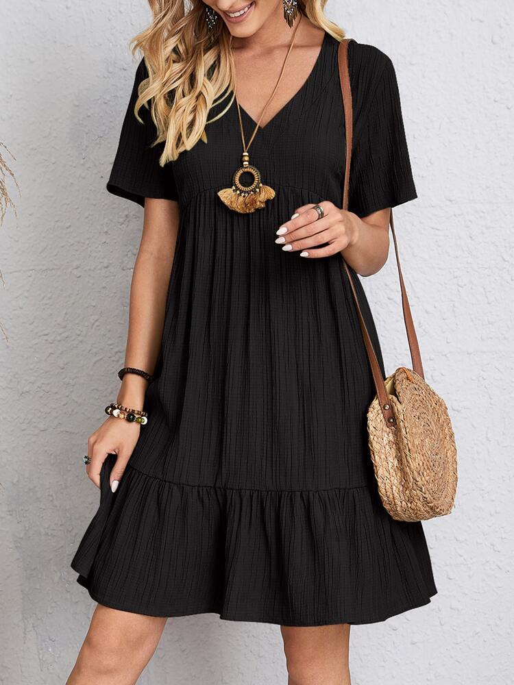 Robe à manches courtes et col en V, mode estivale, décontractée, ample, à volants, vêtements de plage pour femmes - LUXARAH