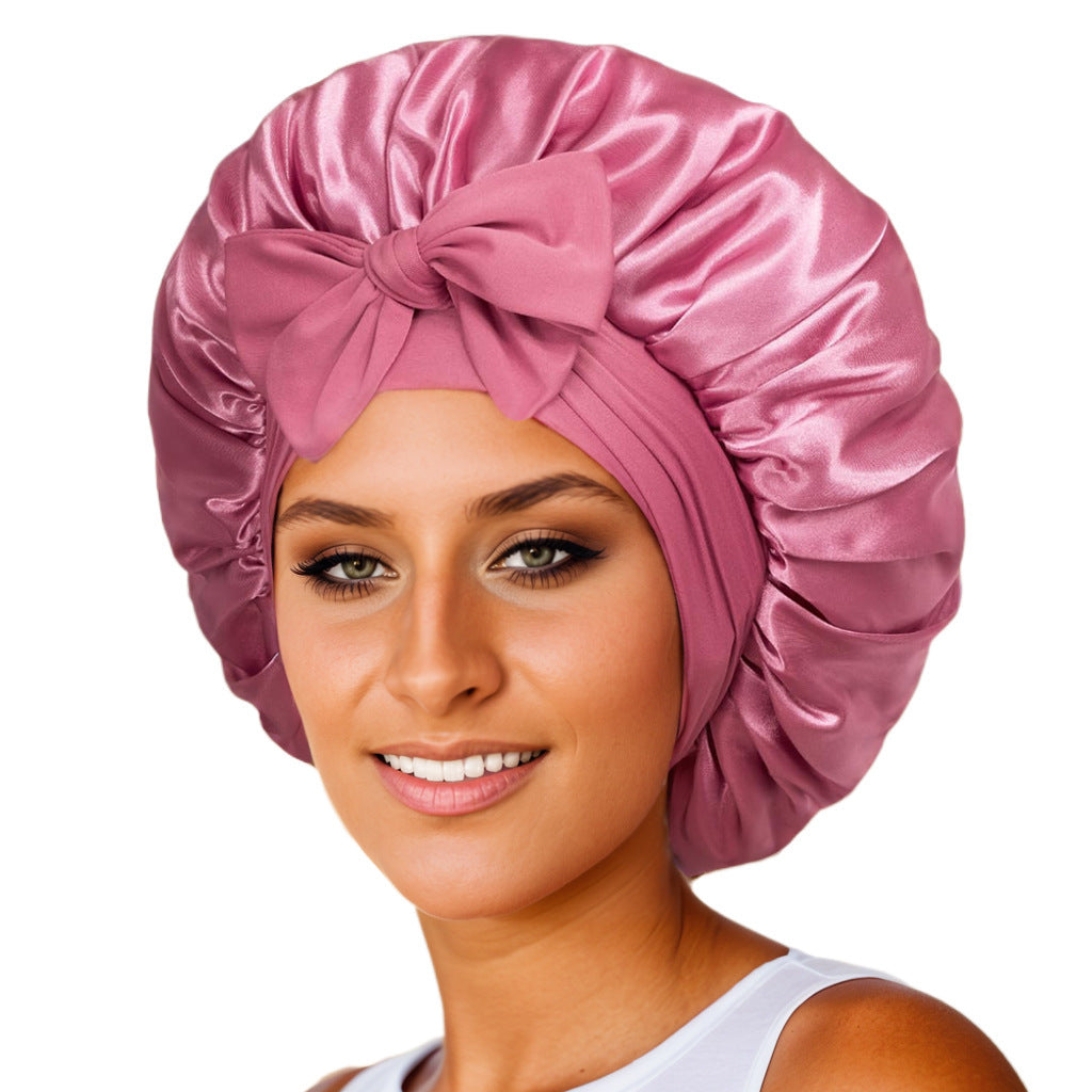 Bonnet en soie pour dormir, bonnet en satin, bonnet de nuit, écharpe pour cheveux bouclés avec lien à nouer
