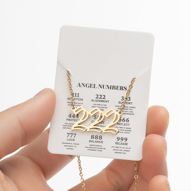 Collier pendentif numérique porte-bonheur pour femme, style ange, tendance, en acier inoxydable 000-999, style vintage