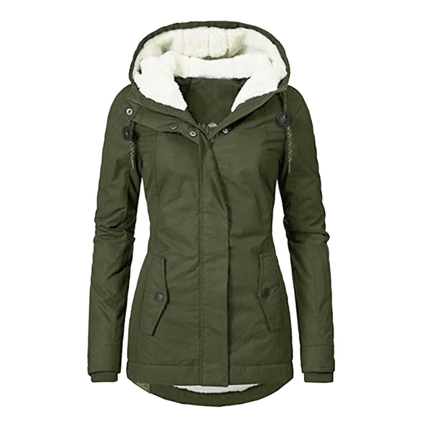 Veste d'hiver à capuche, couleur unie, chaude, fermeture éclair, polaire, avec poches, décontractée, pour femme