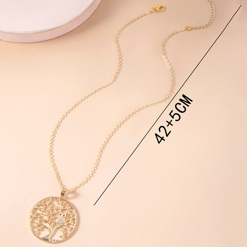 Fashion Hollow Tree of Life Crystal Owl Pendant Necklace for Women
