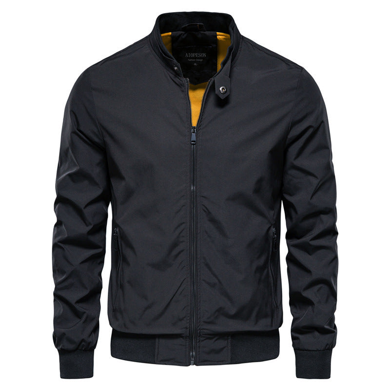 Veste zippée pour homme avec poches, décontractée, unie, col montant, manches longues, vêtement d'extérieur