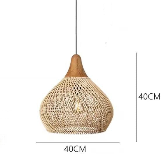 Lustre de salon vintage en bois et rotin tressé - LUXARAH