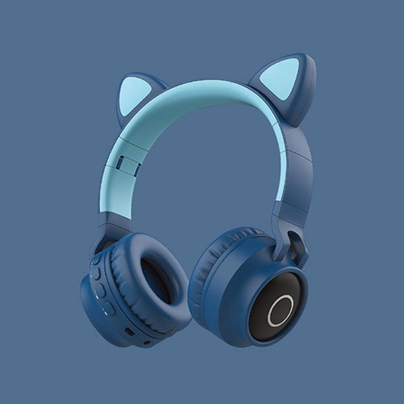 Casque audio sans fil Bluetooth 5.0 avec lumière LED et oreilles de chat, casque portable et pliable pour enfants, avec microphone, idéal comme cadeau