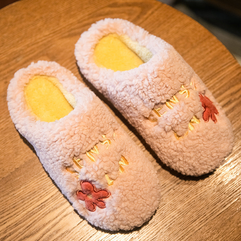 Chaussons d'hiver en polaire à fleurs pour femmes, chaussures chaudes et antidérapantes pour la chambre à coucher