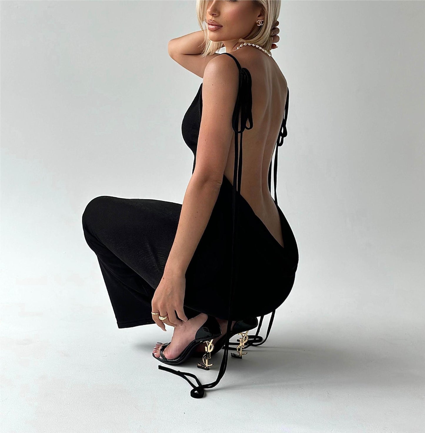 Robe d'été sexy et slim dos nu, robe longue à lacets