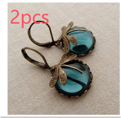 Boucles d'oreilles pendantes en forme de libellule vintage pour femme, bijou tendance, style bohème, chakra, pierre de lune bleue, bijou ethnique de mariage