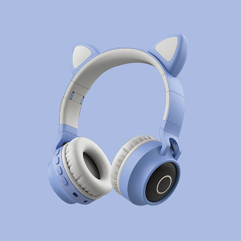 Casque audio sans fil Bluetooth 5.0 avec lumière LED et oreilles de chat, casque portable et pliable pour enfants, avec microphone, idéal comme cadeau