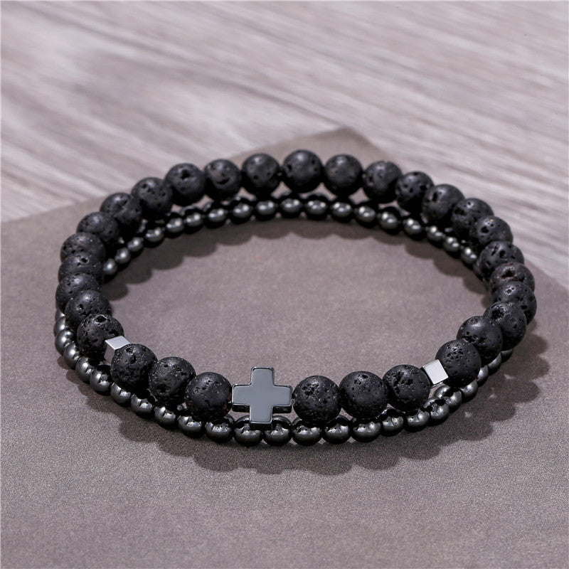 Lot de 2 bracelets combinés en hématite pour homme - LUXARAH