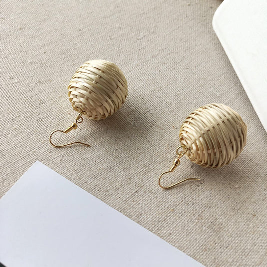 Boucles d'oreilles vintage en rotin, faites à la main, en paille - LUXARAH