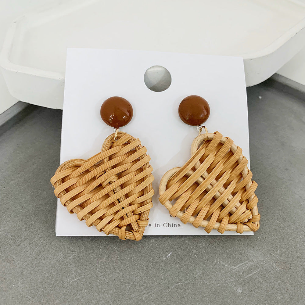 Boucles d'oreilles en raphia et rotin pour femme, nouvelles boucles d'oreilles rondes géométriques colorées en paille - LUXARAH