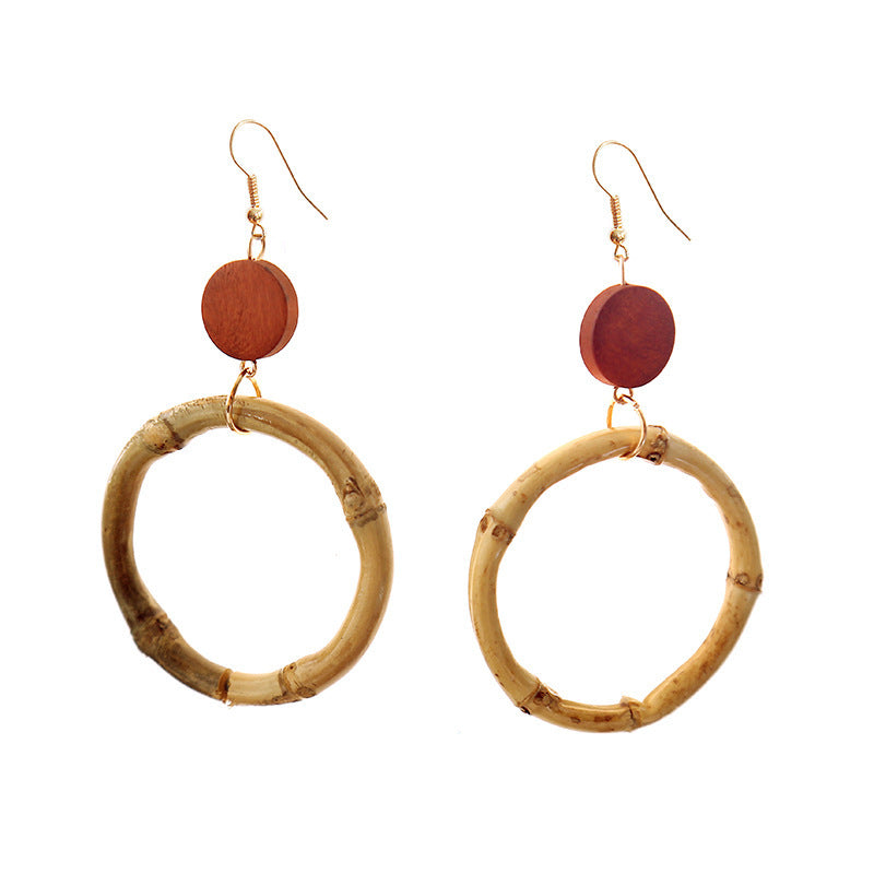 Boucles d'oreilles géométriques rondes en rotin faites à la main pour femmes - LUXARAH
