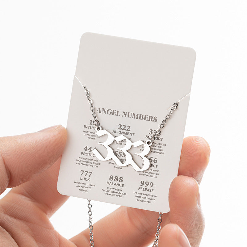 Collier pendentif numérique porte-bonheur pour femme, style ange, tendance, en acier inoxydable 000-999, style vintage