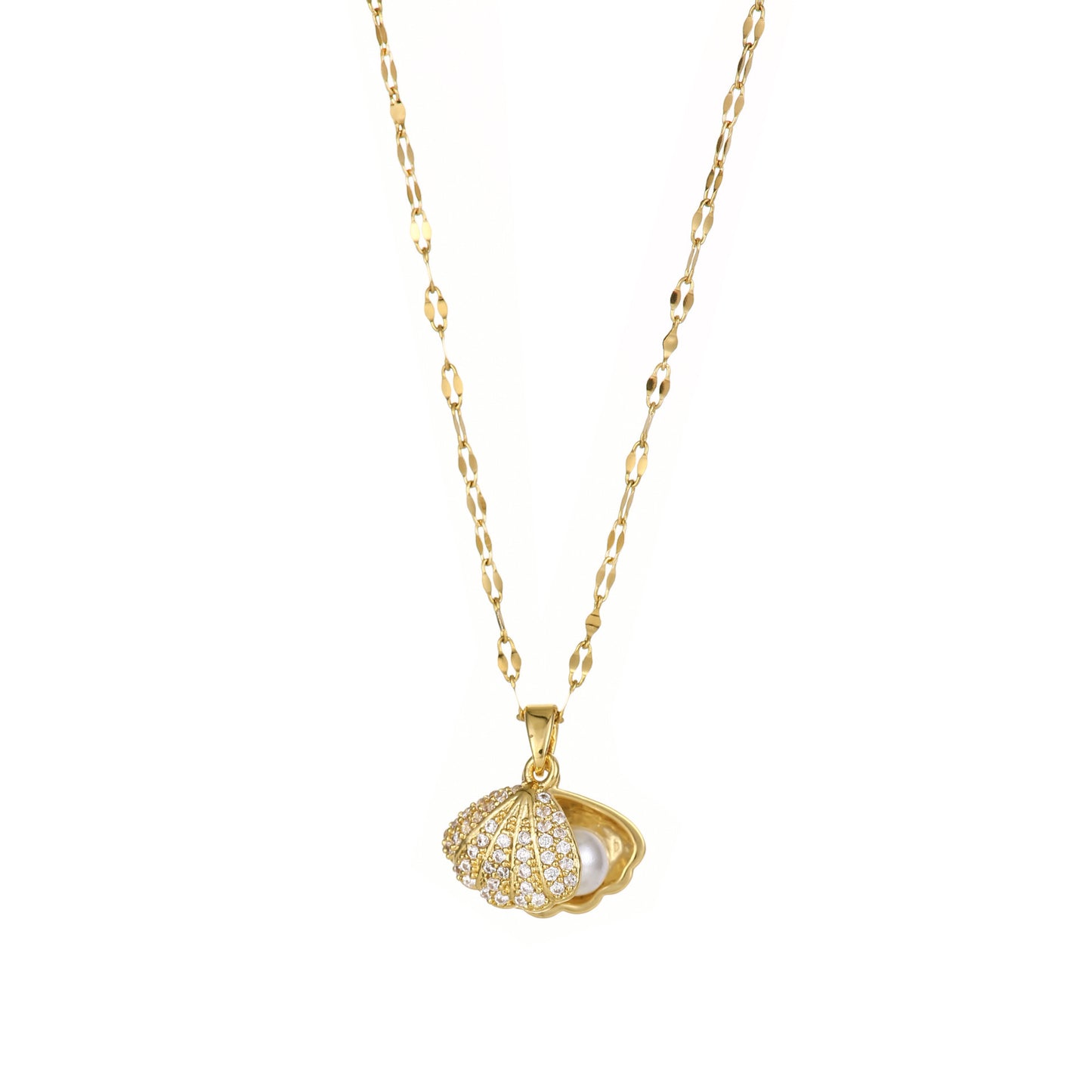 Collier de perles coquillage avec strass, bijou de personnalité pour femme en zircon