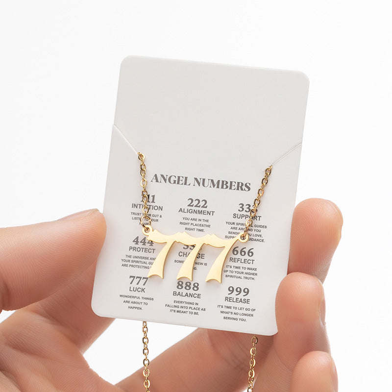 Collier pendentif numérique porte-bonheur pour femme, style ange, tendance, en acier inoxydable 000-999, style vintage
