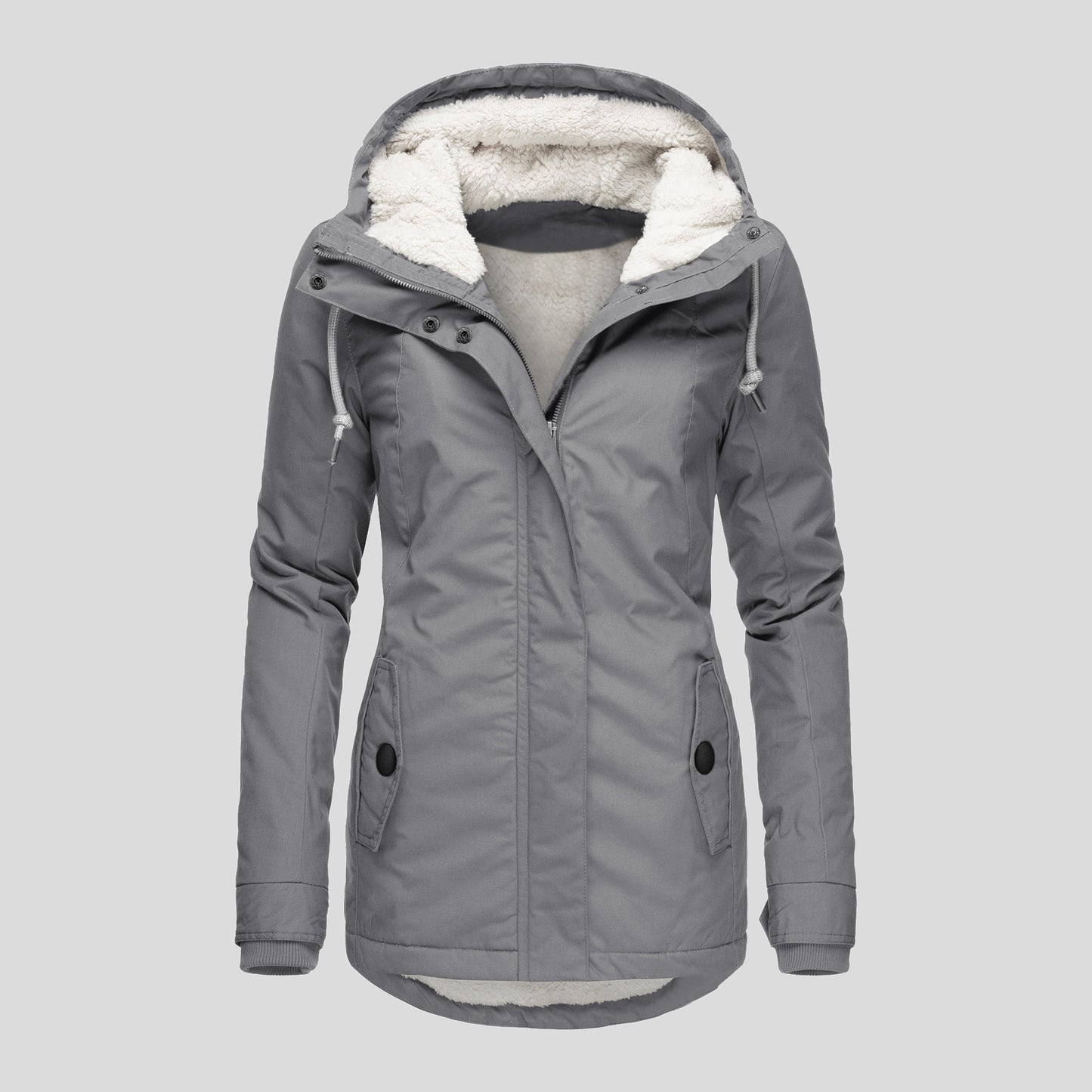 Veste d'hiver à capuche, couleur unie, chaude, fermeture éclair, polaire, avec poches, décontractée, pour femme