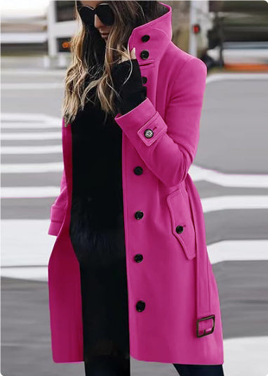 Manteau en Laine Femme - Design Élégant, Coupe Slim, Manches Longues, Col Montant