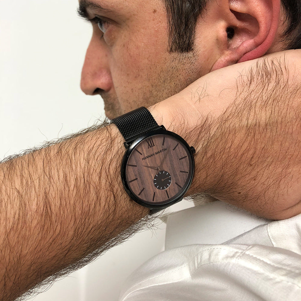 Montre en bois pour homme en bambou et bois d'ébène