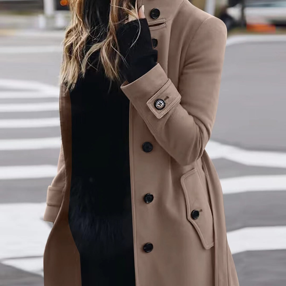 Manteau en Laine Femme - Design Élégant, Coupe Slim, Manches Longues, Col Montant