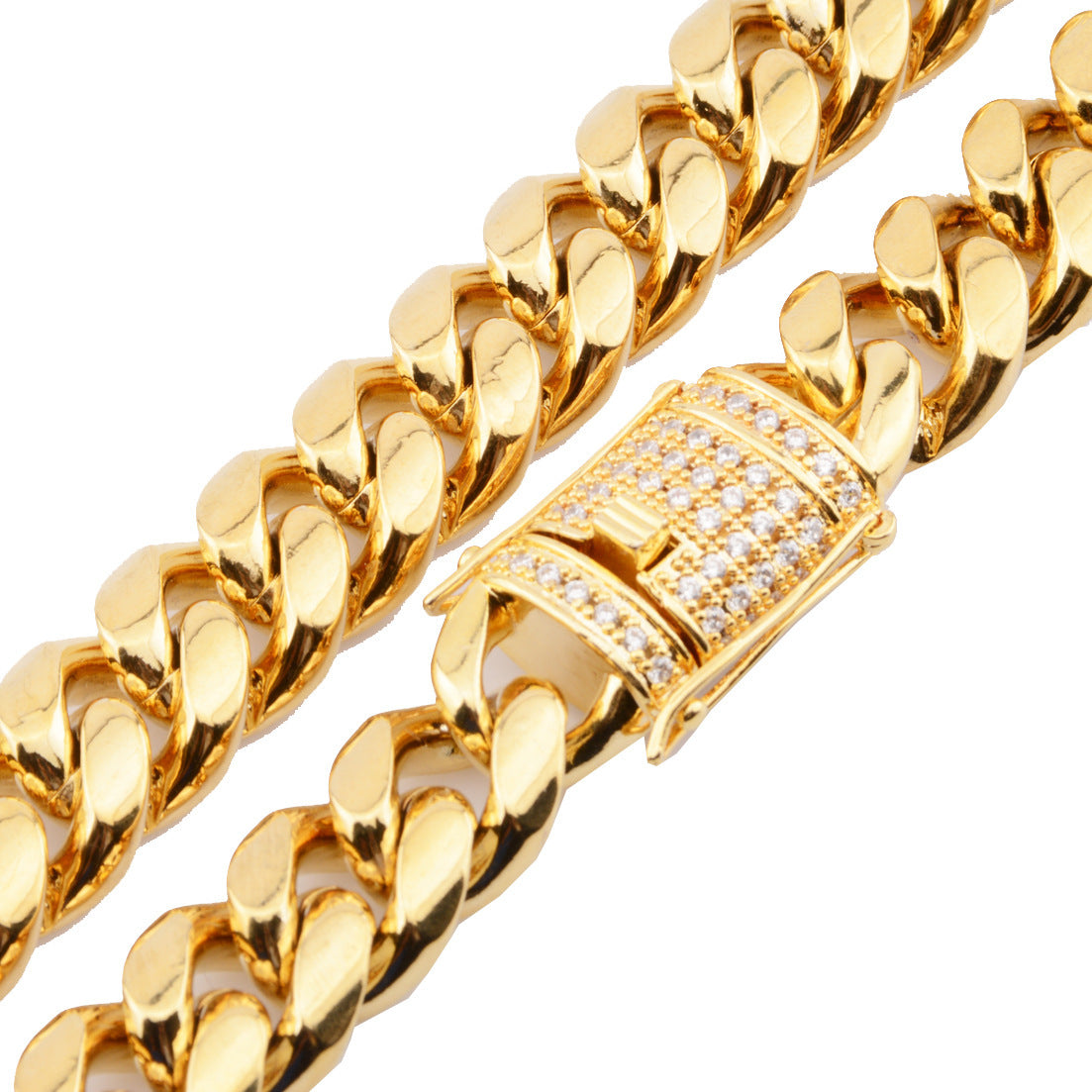 Colliers cubains Miami en acier inoxydable de 8 à 18 mm de large avec fermoir en zircon cubique, grande chaîne lourde pour hommes, bijoux Hip Hop Rock
