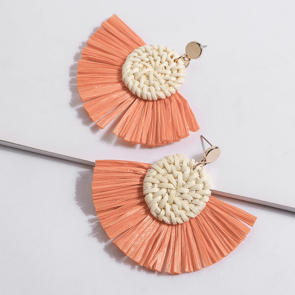 Boucles d'oreilles à pompons en rotin - LUXARAH