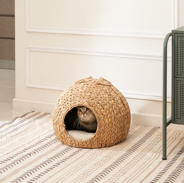 Lit circulaire en rotin tissé pour chat - LUXARAH