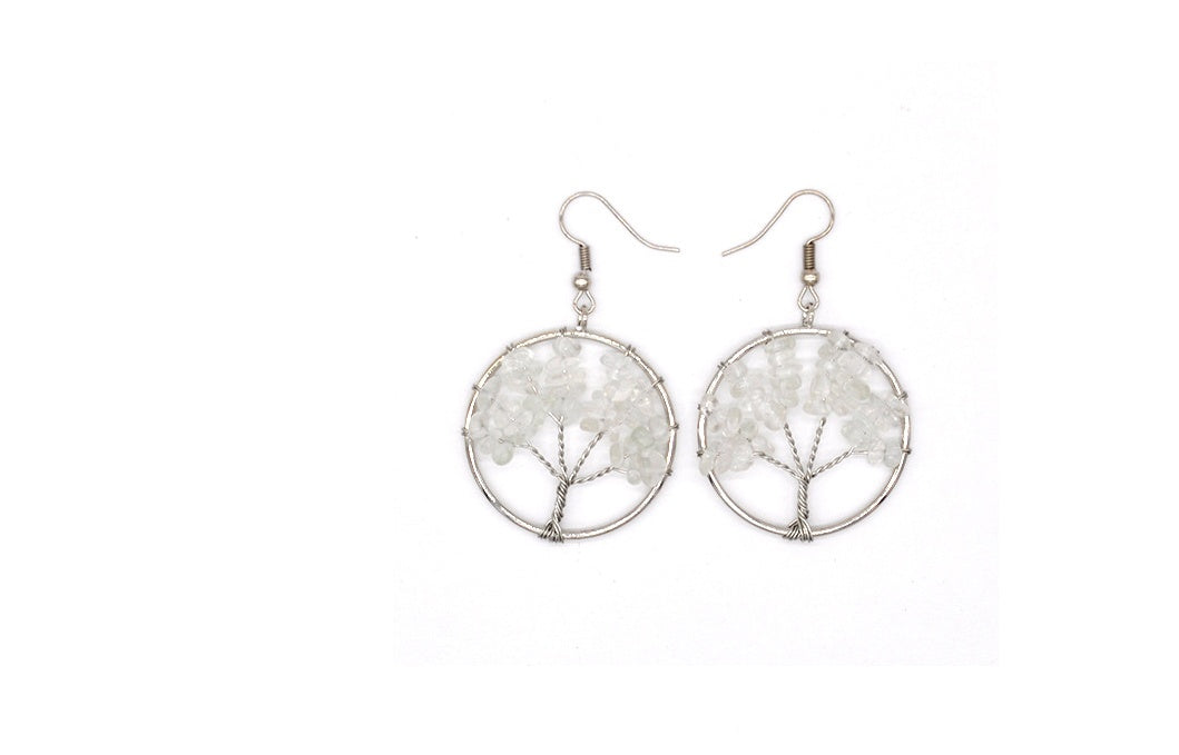 Boucles d'oreilles arbre à souhaits en cristal naturel concassé