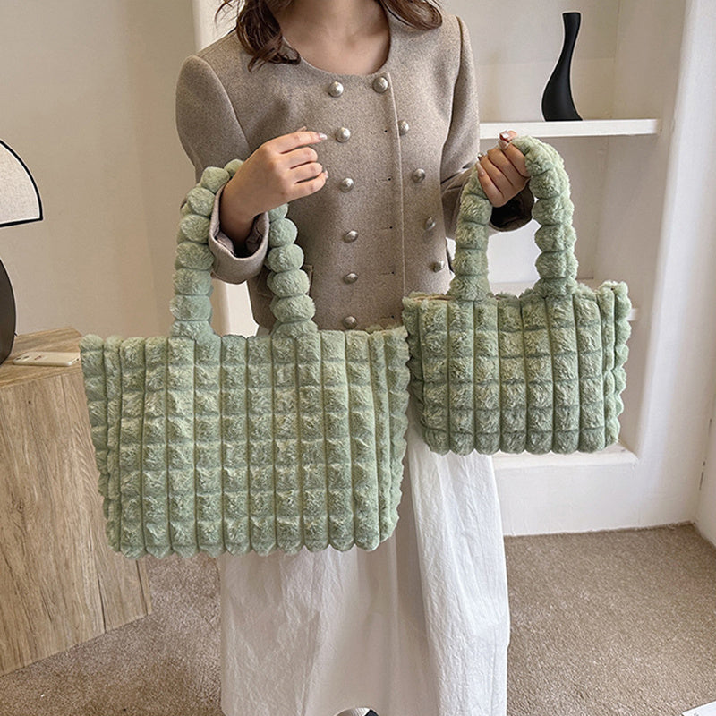 Sacs à main à carreaux, mode hiver, grande capacité, sac de shopping en peluche, style coréen, sacs fourre-tout de luxe personnalisés pour femmes - LUXARAH
