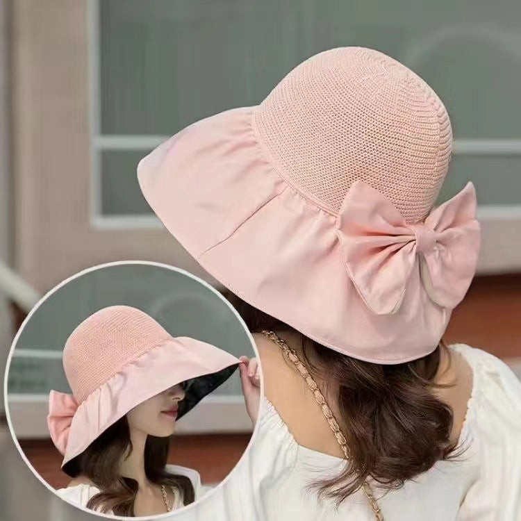 Chapeau de soleil d'été en paille à large bord et grand nœud, chapeau de pêcheur anti-UV, pare-soleil d'extérieur et chapeau de protection du visage