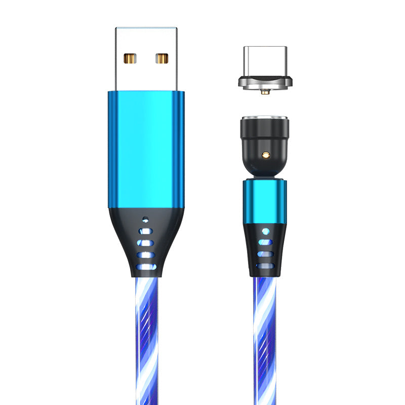 Câble magnétique lumineux rotatif 540° 3A pour recharge rapide de téléphone portable, compatible avec LED, micro USB type C, pour iPhone
