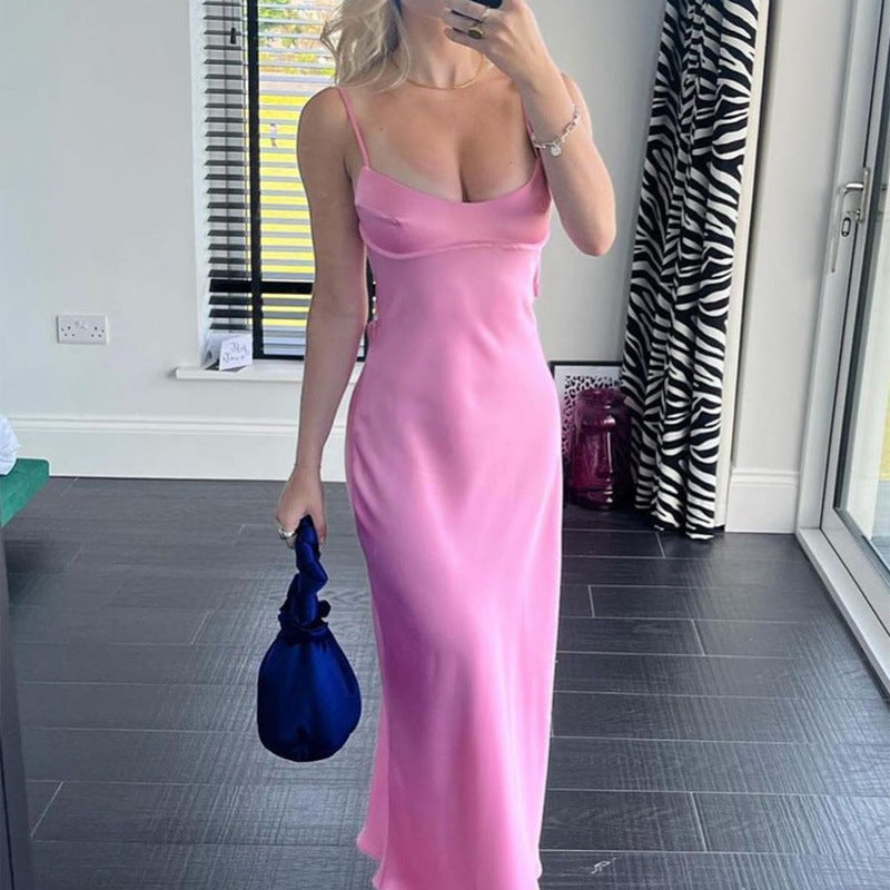 Robe longue en satin, élégante, sans manches, tenue de soirée, de vacances, sexy, décontractée, dos nu - LUXARAH