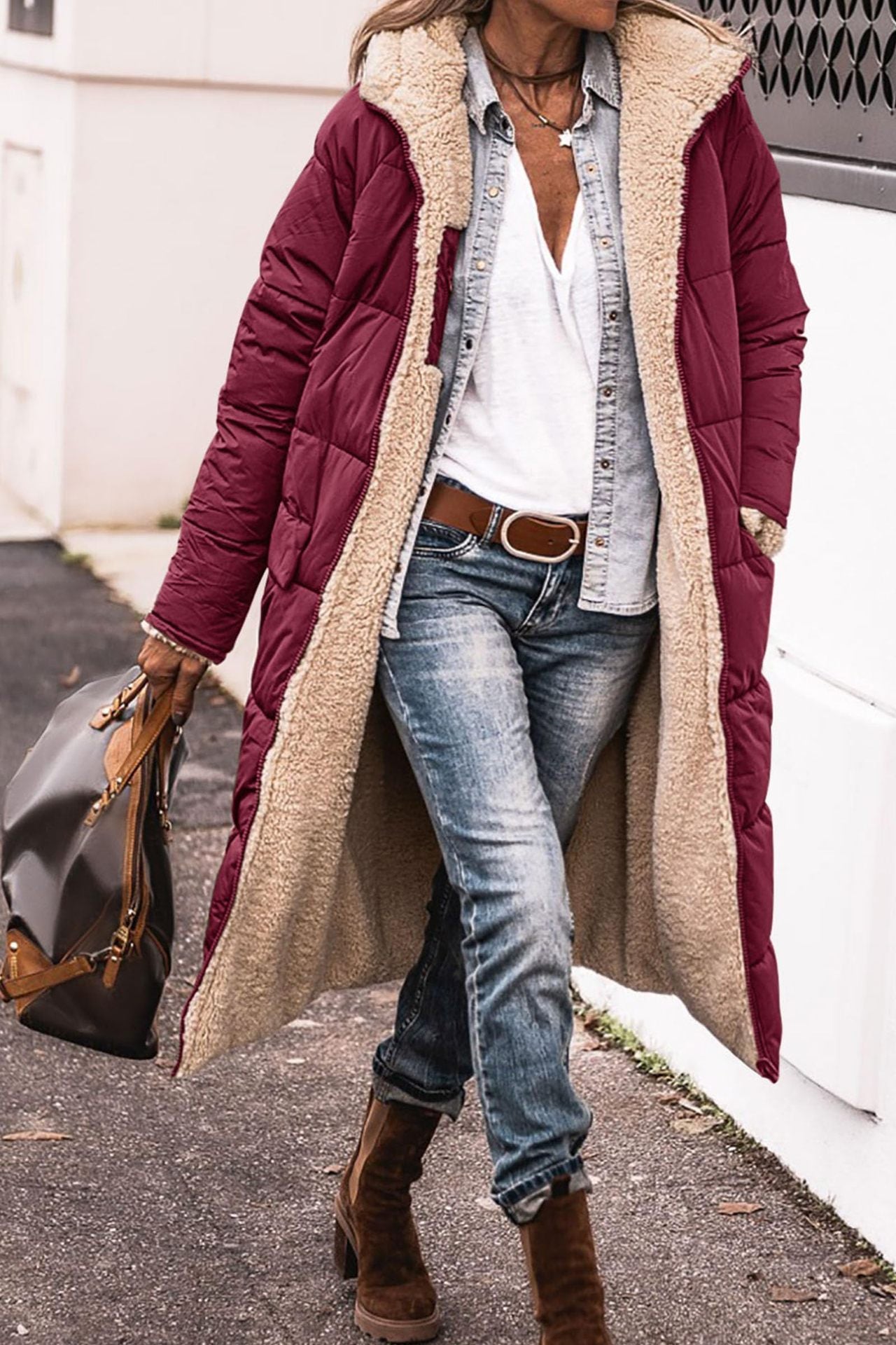 Manteau long à capuche de couleur unie, manches longues, double face, slim, élégant, cardigan, vêtements pour femmes