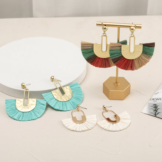 Boucles d'oreilles en rotin rouge pour femme, style vacances, printemps et été - LUXARAH