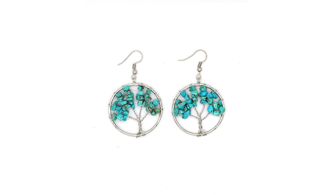 Boucles d'oreilles arbre à souhaits en cristal naturel concassé