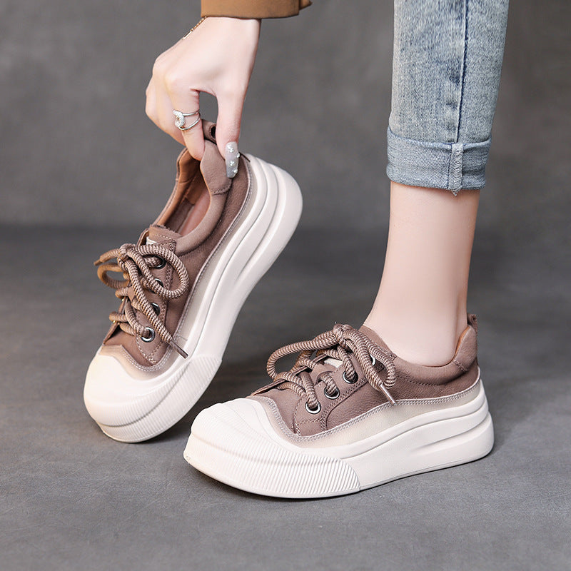 Chaussures décontractées à lacets en cuir de vache pleine fleur pour femmes - LUXARAH