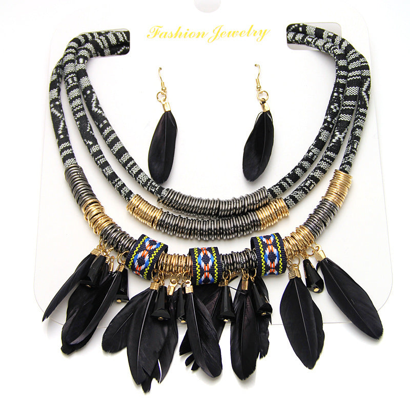 Colliers populaires européens et américains, pendentifs en plumes, colliers et boucles d'oreilles